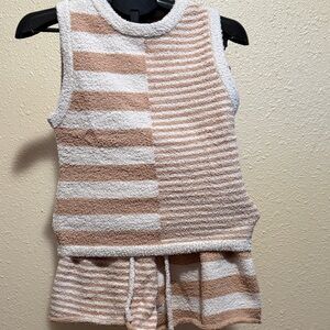 Loungewear Soft Teddy Bear Striped Sleeveless Top and Shorts Set